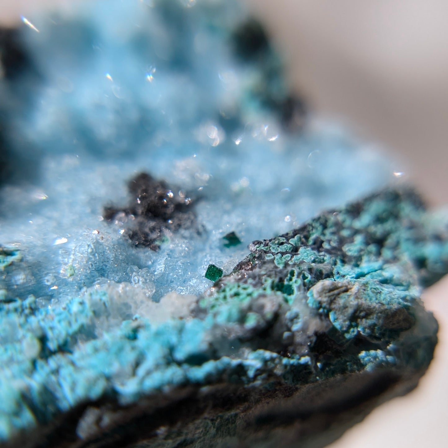 [CY06] Druzy Chrysocolla Malachite and Dioptase, Congo 孔雀礦矽孔雀石翠黃銅礦水晶共生