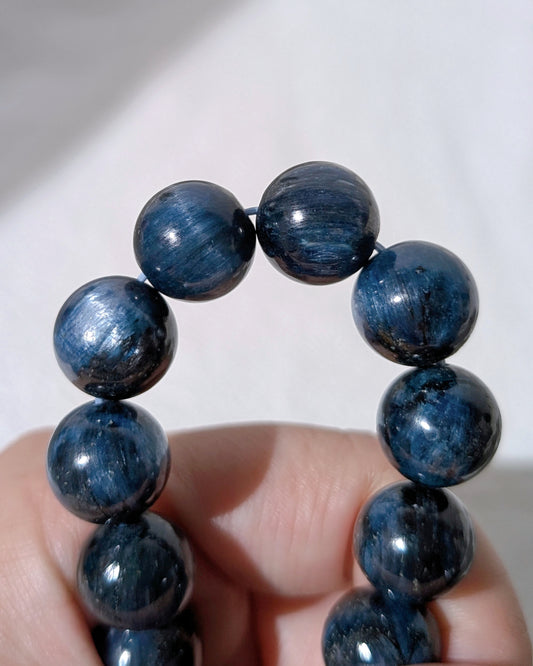 [MBKY01] Cat Eye Blue Kyanite Beaded Bracelet 貓眼藍晶手串 13mm