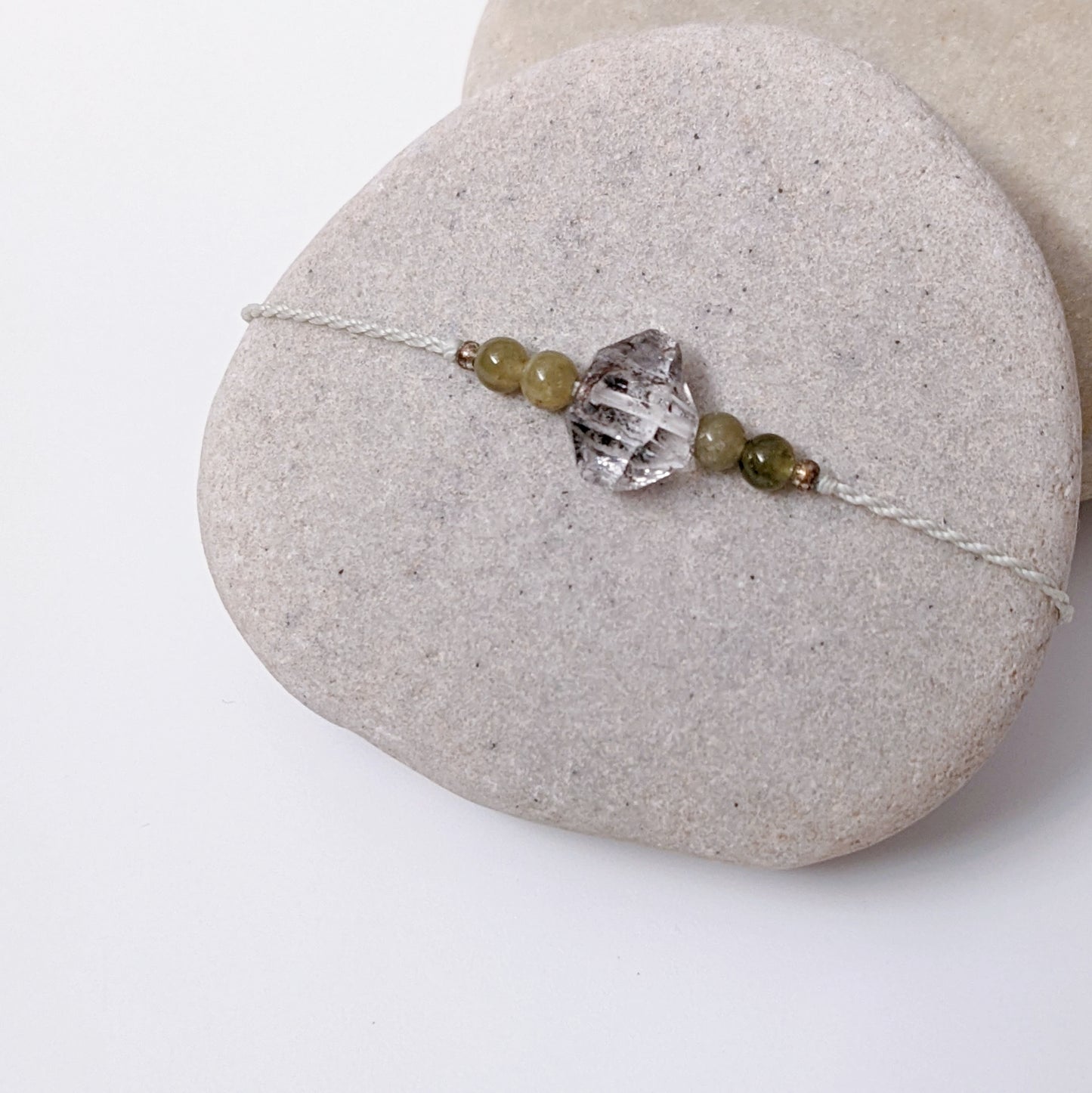 [MMHD02] Green Tourmaline & Herkimer Diamond Bracelet 綠碧璽閃靈鑽
