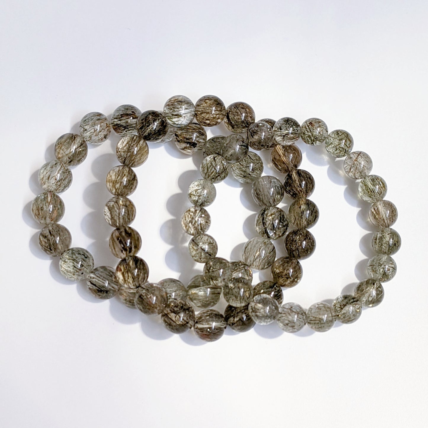 Green Tourmaline in Quartz Beaded Bracelet 綠碧髮手串 9-11mm