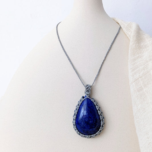 [MMLL03] Lapis Lazuli Pendant Macrame Long Necklace 青金石吊咀編織長頸鍊