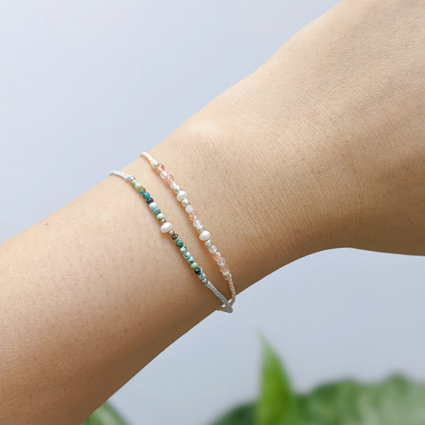 [MMTU01] Fine Line Macrame Bracelet Turquoise + Pearl 綠松石 珍珠 手繩