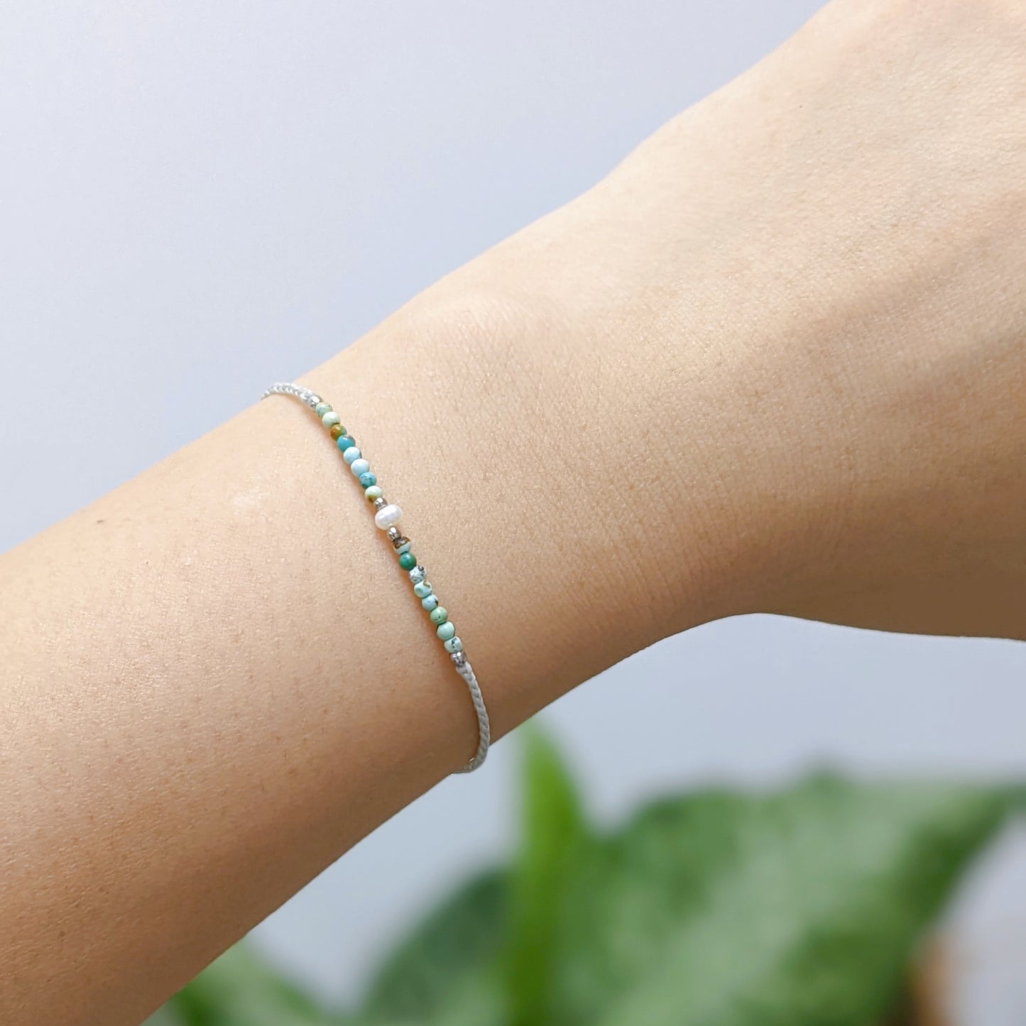 [MMTU01] Fine Line Macrame Bracelet Turquoise + Pearl 綠松石 珍珠 手繩