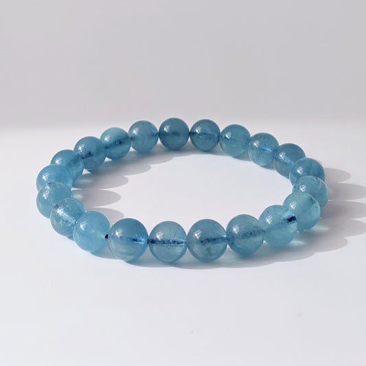[MBAQ04] Aquamarine Beaded Bracelet 濃色海洋藍色海藍寶 9mm