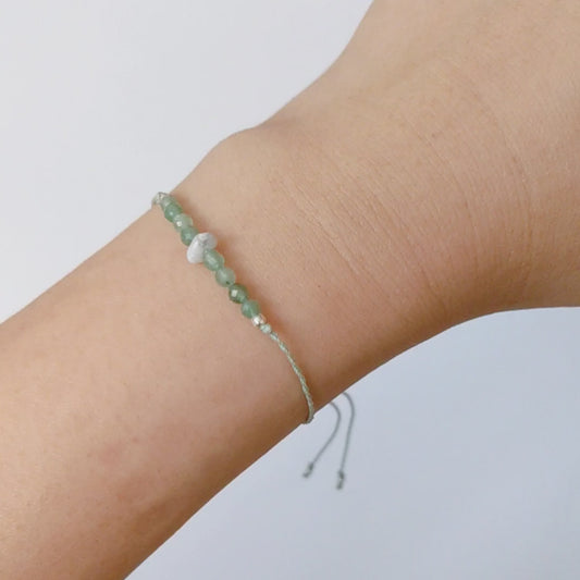 [MMAV01] Fine Line Macrame Bracelet Green Aventurine & Howlite 東陵玉+白松石手繩
